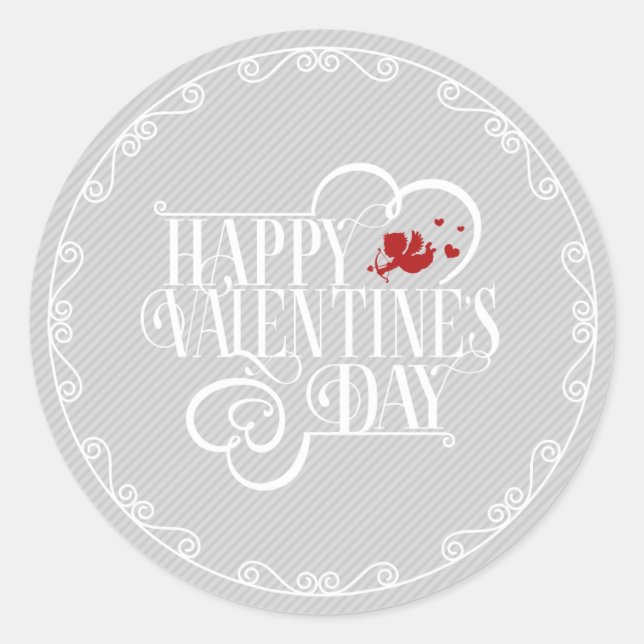 Cupid Typography Valentine's Day White ID736 Classic Round Sticker (Front)