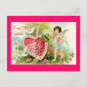 Cupid Valentine Pink Roses Postcard