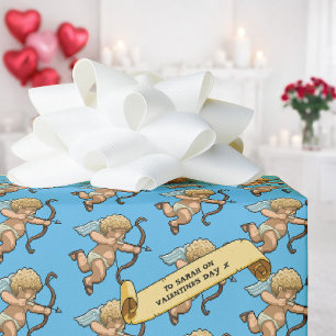 Cupid Valentines Add The Name Pixel Art Pattern Wrapping Paper