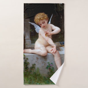 Cupid with a Butterfly, Bouguereau Bath Towel
