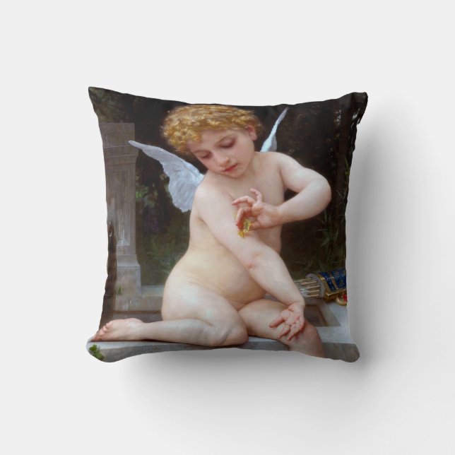 Cupid with a Butterfly, Bouguereau Throw Pillow (Front)