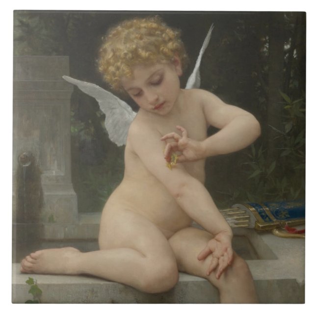 Cupid With a Butterfly (by Bouguereau) Tile (Front)