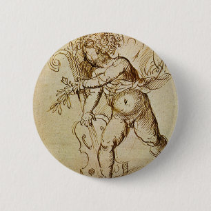 Cupid with a Violin by Campagnola, Renaissance Art 2 Inch Round Button