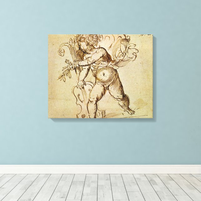 Cupid with a Violin by Domenico Campagnola Canvas Print (Insitu(Wood Floor))