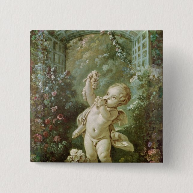 Cupid with Grapes 2 Inch Square Button (Front)