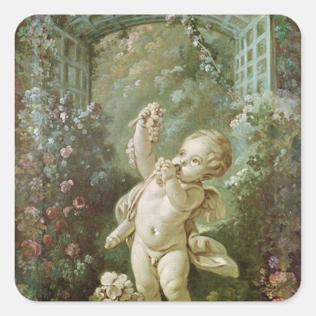 Cupid with Grapes Square Sticker (Front)