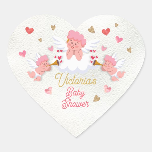 Cupids and Cocktails Valentine's Day Baby Shower Heart Sticker (Front)