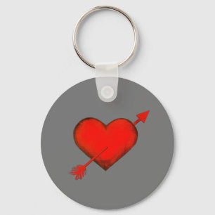 Cupid's Arrow Red on Grey Button Keychain
