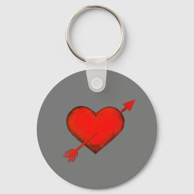 Cupid's Arrow Red on Grey Button Keychain (Front)