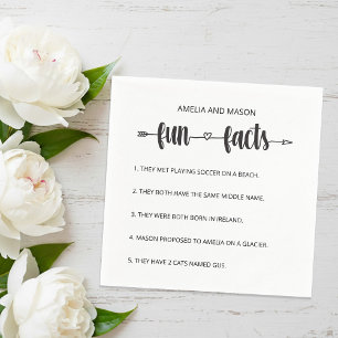 Cupid's Arrow Script Minimal Fun Facts Wedding Napkin