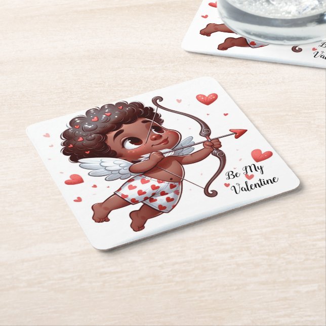 Cupid's Charm Be My Valentine  Square Paper Coaster (Angled)