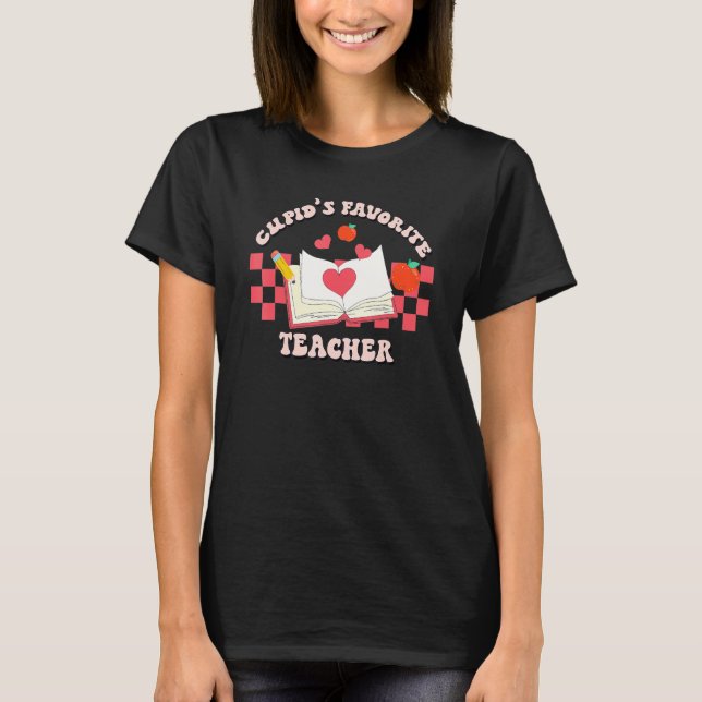 Cupid's Favorite Teacher Retro Groovy Valentines D T-Shirt (Front)