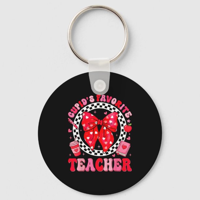 Cupids Favorite Teacher Student Coquette Bow Valen Keychain (Front)