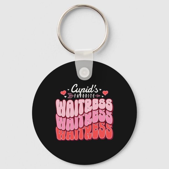 Cupid's Favorite Waitress Valentine's Day Hearts  Keychain (Front)