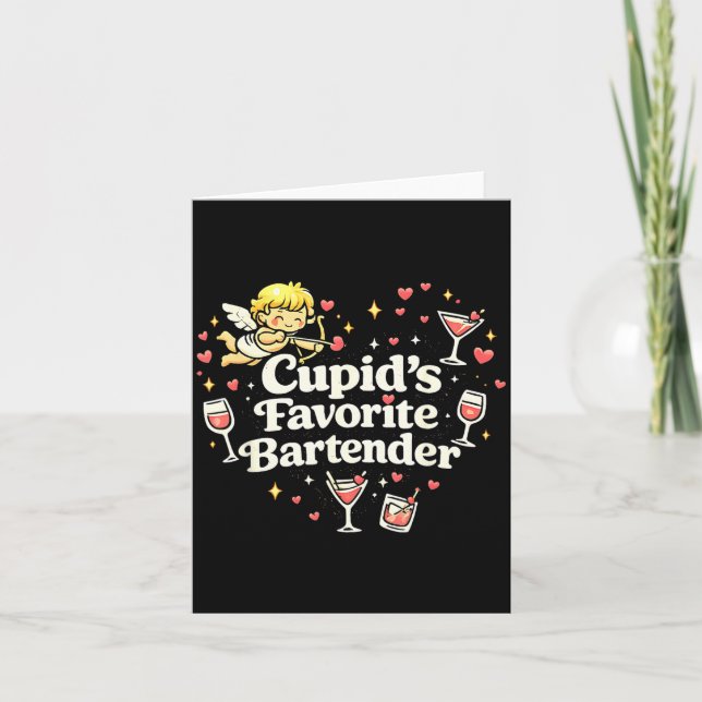 Cupids Favourite Bartender Funny Valentine Drink Card (Front)