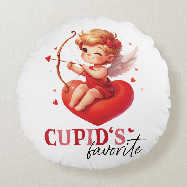 Cupid's Favourite Valentine Day Round Pillow (Front)