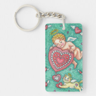 CUPID'S HEART AND KITTEN ANGEL KEYCHAIN Customize