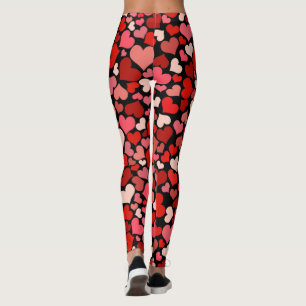 Cupid's Love Hearts Red Pink Valentines on Black Leggings