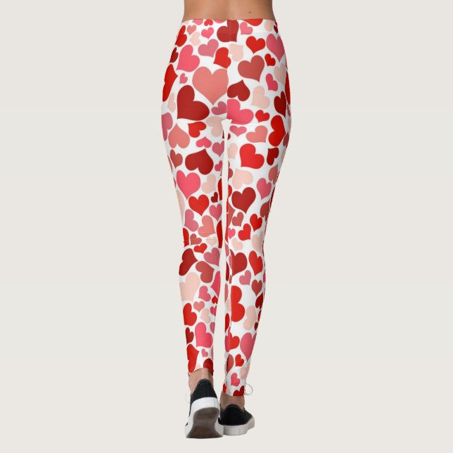 Cupid's Love Hearts Red Pink Valentines on White Leggings (Back)