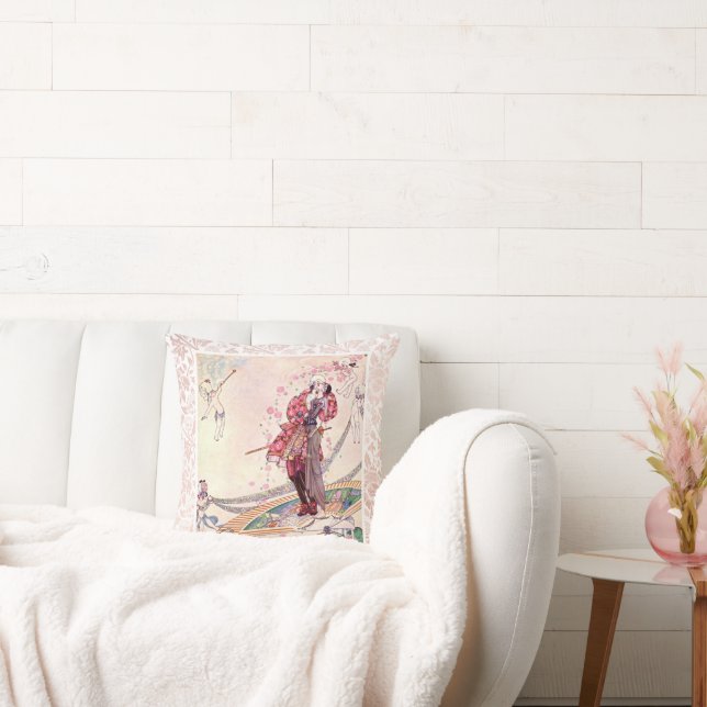 Cupids, Princess and Prince on a magical fan Throw Pillow (Couch)