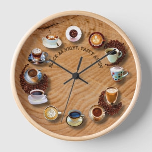 Cups Of Black Coffee  As A Clock With Beans