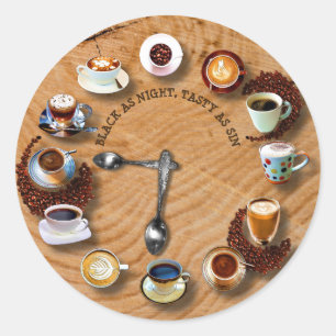 Cups Of Black Coffee With Beans As A Clock Classic Round Sticker