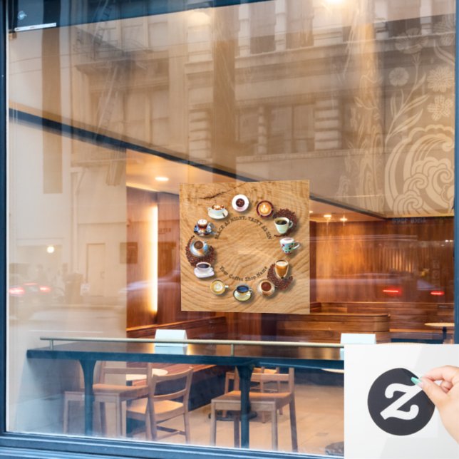 Cups Of Black Coffee With Beans As A Clock Window Cling (Cafe Window)