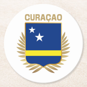 Curacao Flag Shield Round Paper Coaster