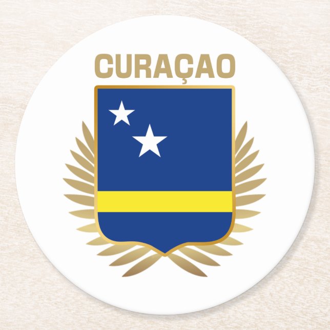 Curacao Flag Shield Round Paper Coaster (Front)