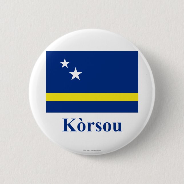 Curacao Flag with Name in Papiamento 2 Inch Round Button (Front)