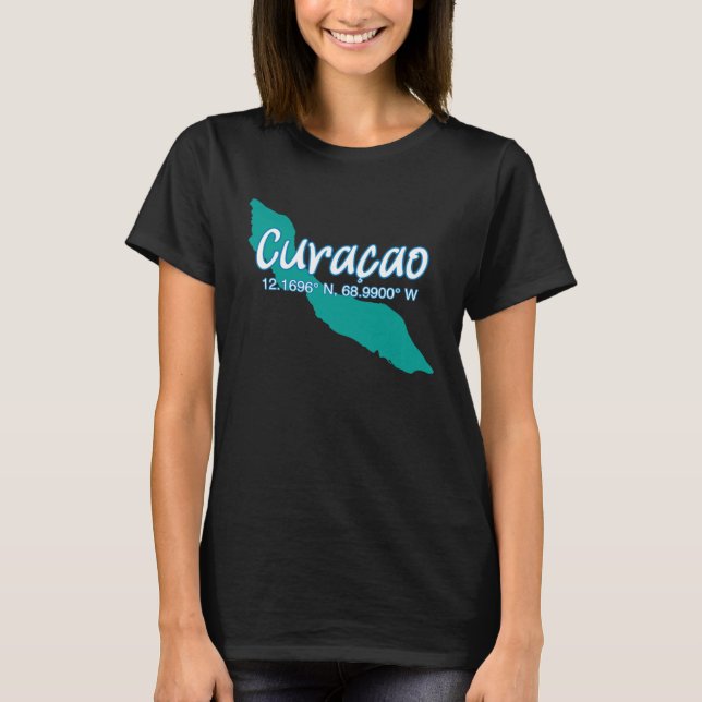 Curacao Island Coordinates Tourist Vacation T-Shirt (Front)