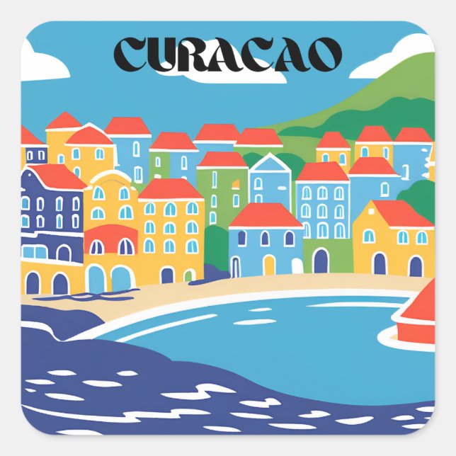 Curacao island square sticker (Front)