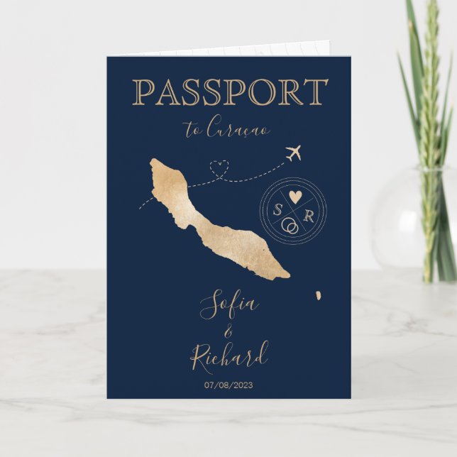 Curaçao Mariage Destination Passport Invitation (Devant)