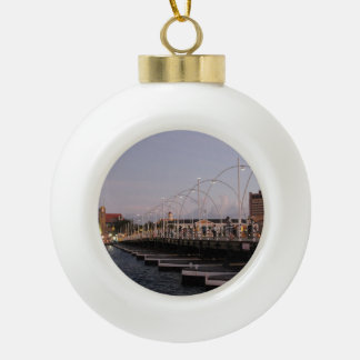 Curaçao Queen Emma Pontoon Bridge at Dusk Ceramic Ball Christmas Ornament