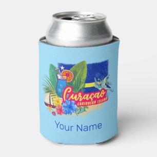 Curacao retro caribbean island with turtle vintage can cooler