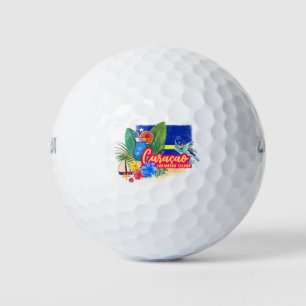 Curacao retro caribbean island with turtle vintage golf balls