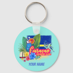 Curacao retro caribbean island with turtle vintage keychain