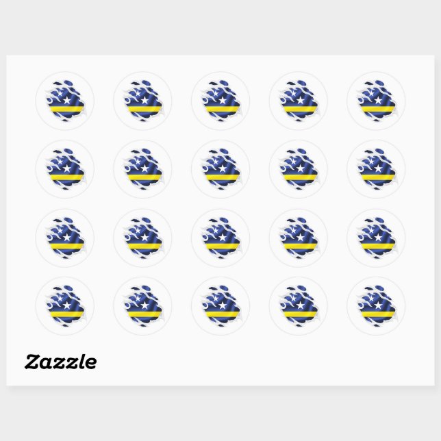 Curaçao Ripped flag Classic Round Sticker (Sheet)
