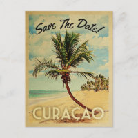 Curacao Save The Date Vintage Beach Palm Tree