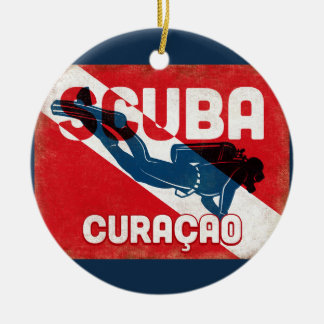 Curaçao Scuba Diver - Blue Retro Ceramic Ornament