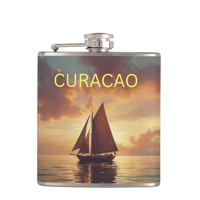 Curacao sunset hip flask (Front)