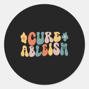 Cure Ableism Retro Groovy Wavy Text _ Disability R Classic Round Sticker