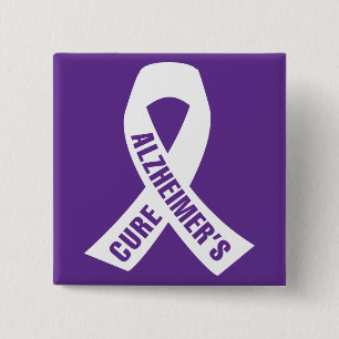Cure Alzheimers Ribbon on Purple 2 Inch Square Button