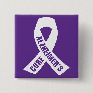 Cure Alzheimers Ribbon on Purple 2 Inch Square Button