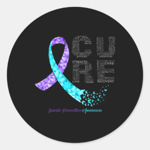 Cure Blue Purple Ribbon Suicide Prevention Awarene Classic Round Sticker