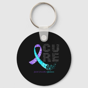 Cure Blue Purple Ribbon Suicide Prevention Awarene Keychain