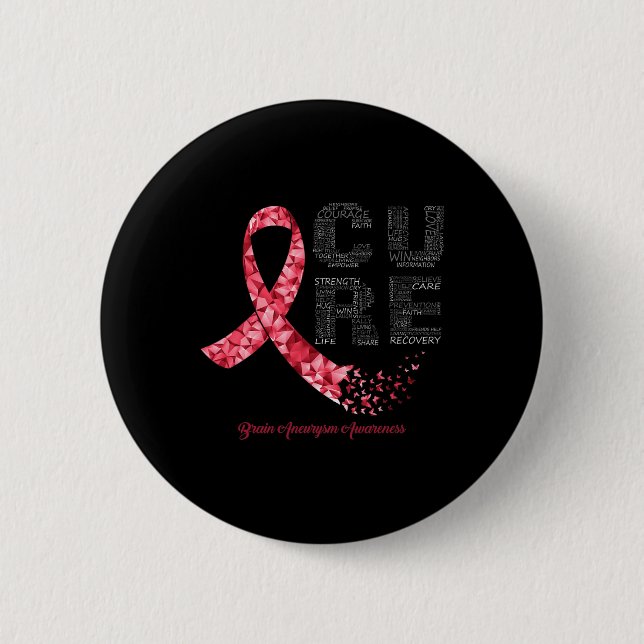 CURE Burgundy Ribbon Brain Aneurysm Awareness  2 Inch Round Button (Front)