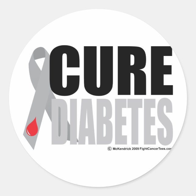 Cure Diabetes Ribbon Classic Round Sticker (Front)