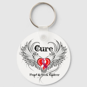 Cure Head Neck Cancer Heart Tattoo Wings Keychain