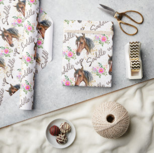 Cure Horse Elegant White Birthday Girl Cowgirl Wrapping Paper